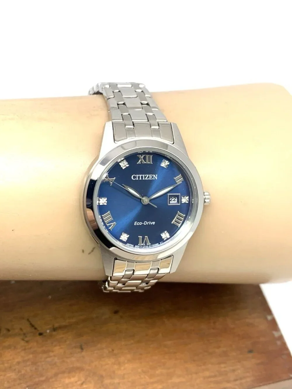 Citizen Women's Watch FE1240-57L Eco Drive Blue Dial Gemmed Silver Steel 29mm